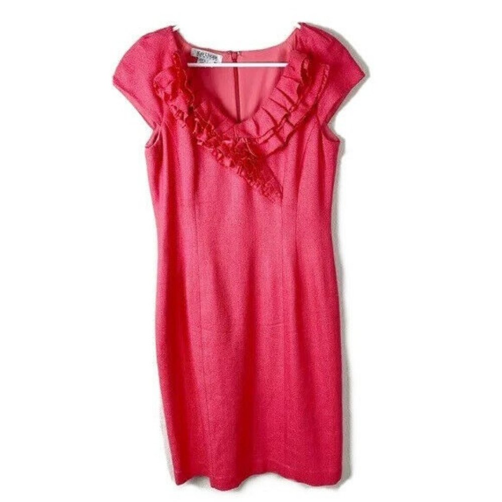 Kay Unger Pink Ruffle-Trim Sheath Dress
